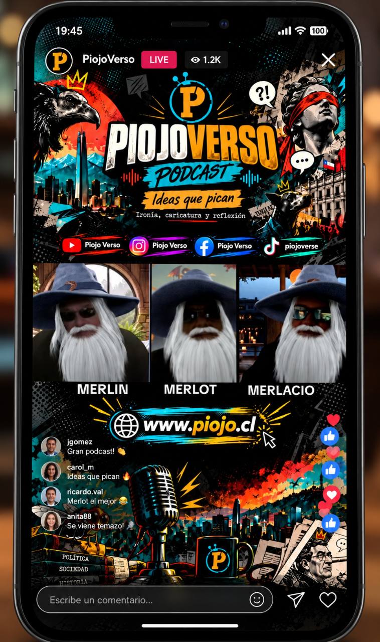 PiojoVerso Podcast en un móvil, con Merlín, Merlot y Merlacio