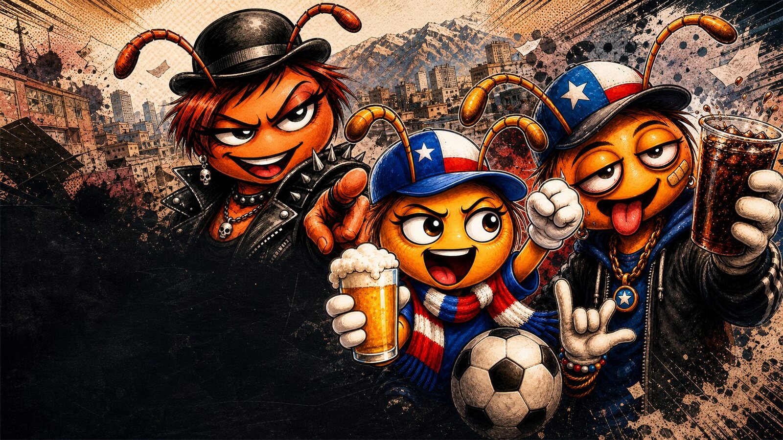 Filosa Punzante, Hincha Pelota y Huachaca Rete en portada comic satirica