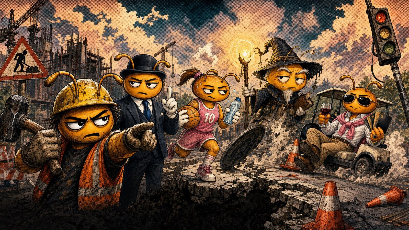 Jhoni Estuco, Koer Sitivo, Korre Camino, Merlin Dano y Ostin Tozo en portada de obras civicas