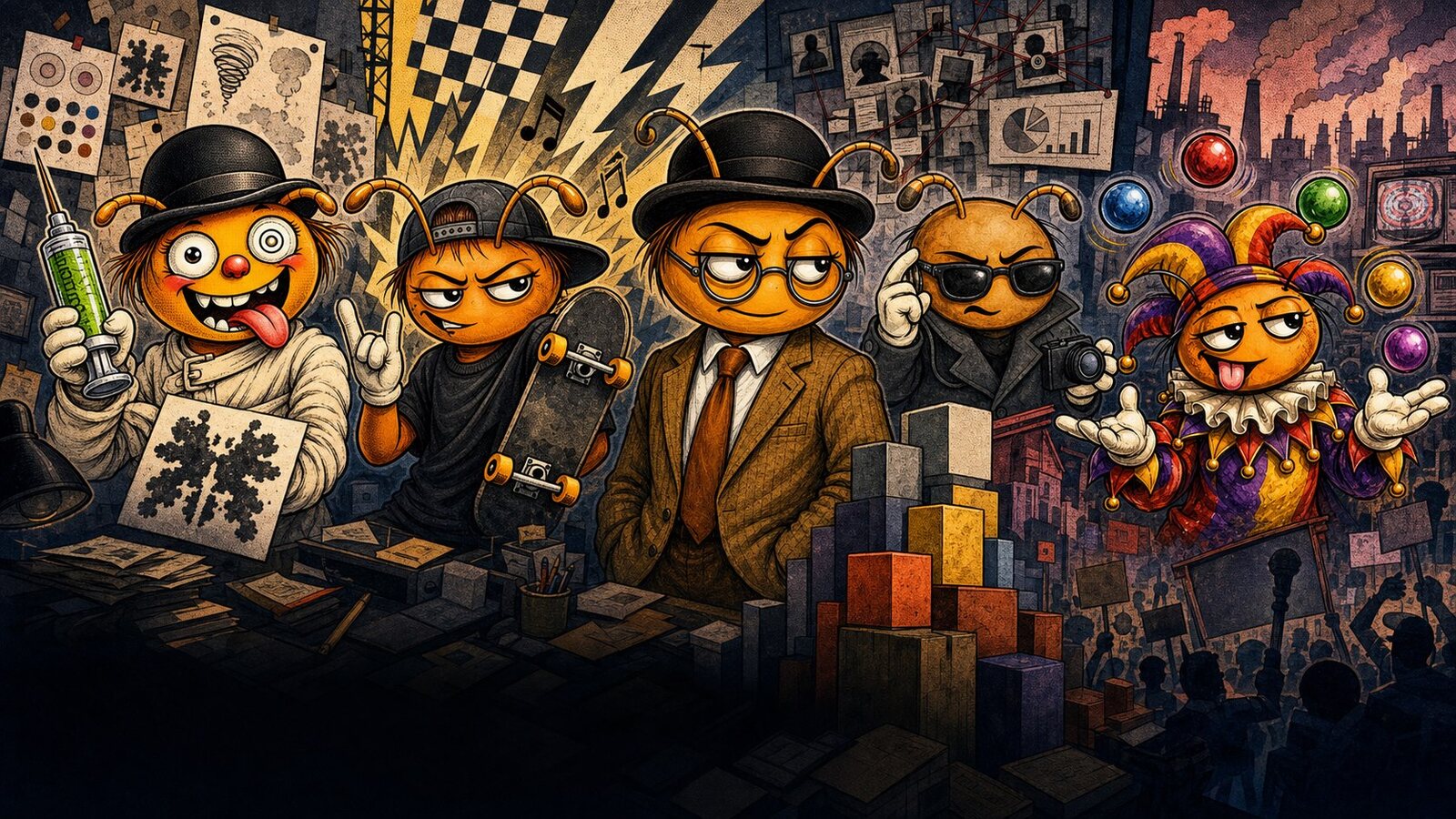 Siko Test, Ska Cho, Socio Lego, Strike Fake y Tam Bufon en portada satirica