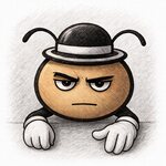 Personaje base en blanco y negro con gesto sereno y pesado, mirada profunda.