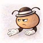 Personaje de piojo.cl mirando de costado con gesto sutil y lateral.